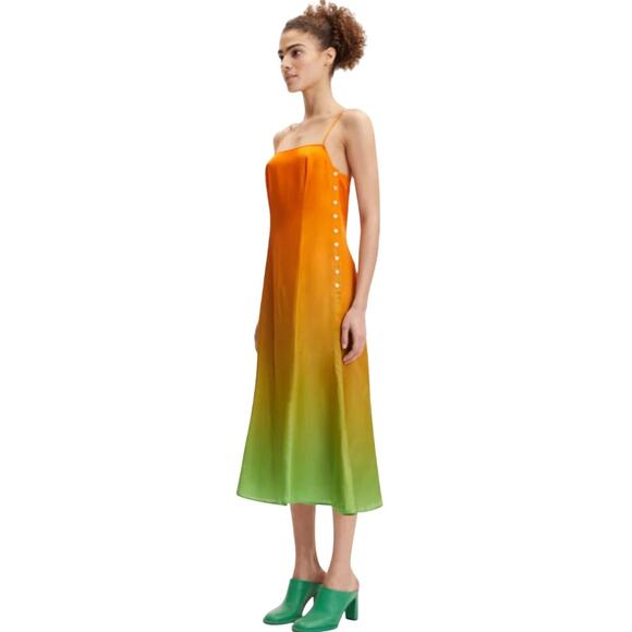 SAMSOE SAMSOE Women's Annah Midi Slip Dress XS Orange Green Ombre Dip Dyed - Picture 2 of 16